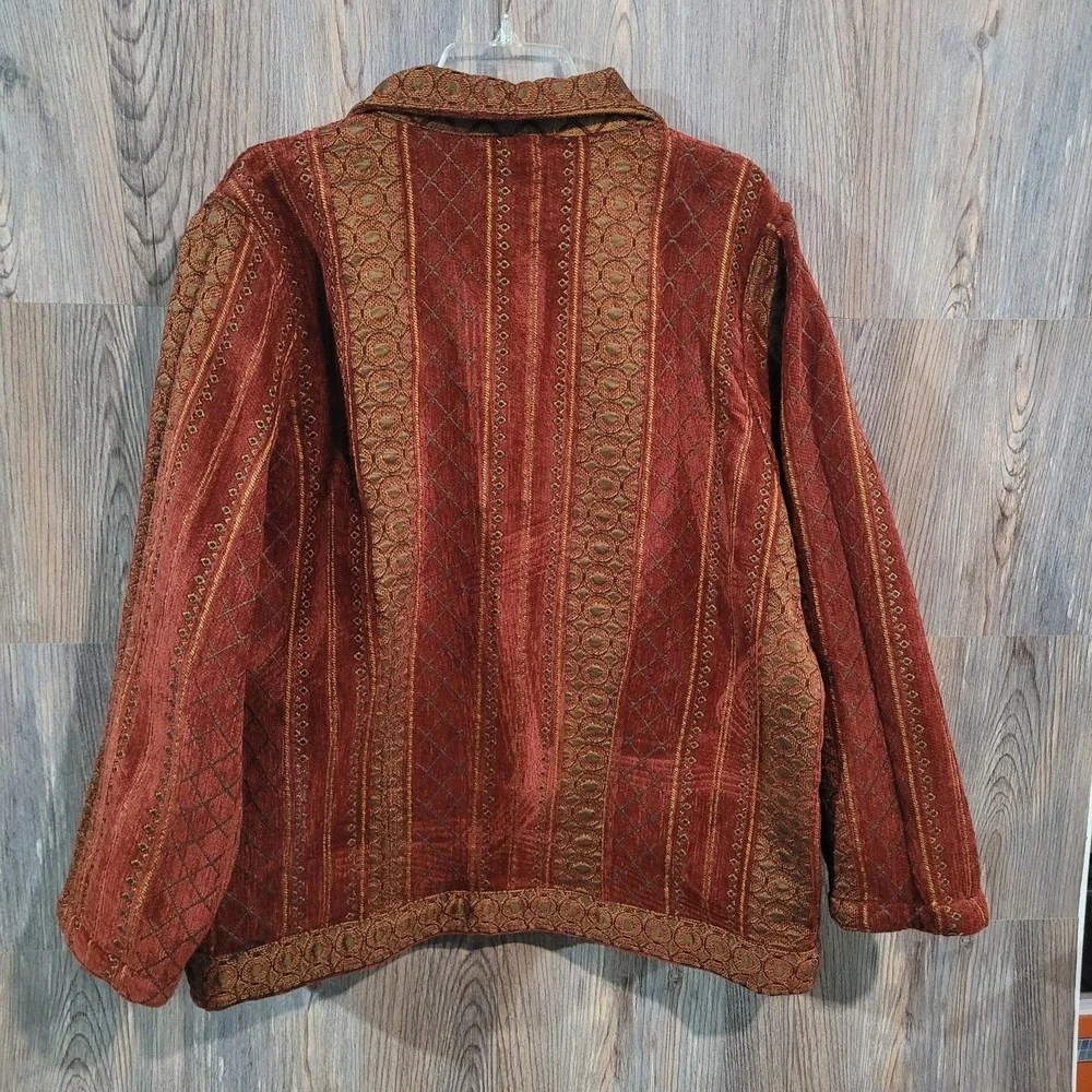 Parsley & Sage Reversible Jacket 3X Red Heavyweight Tapestry Art to Wear Unique